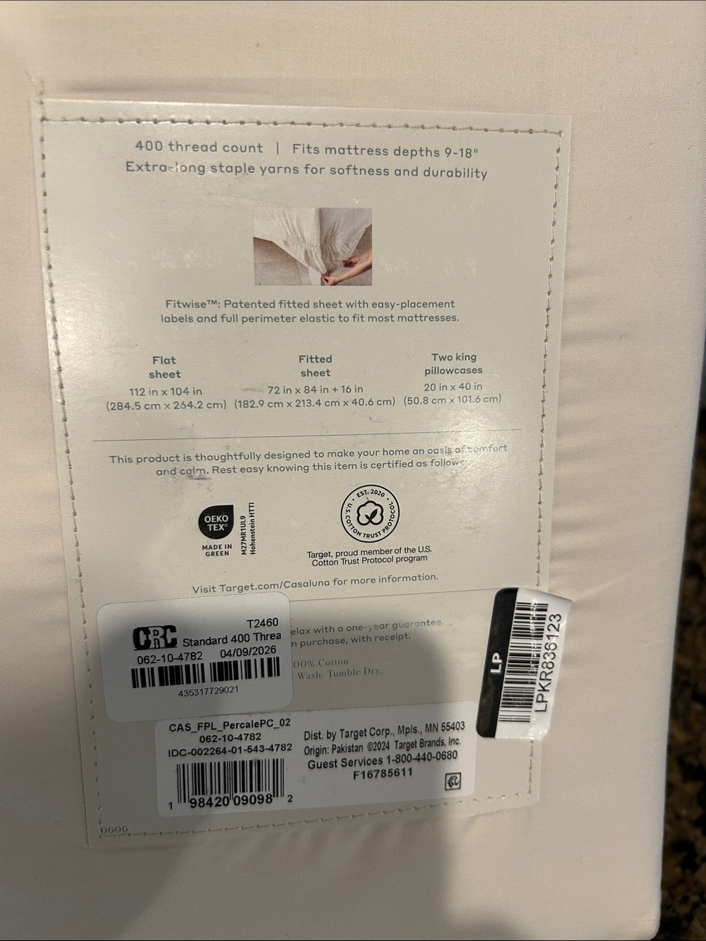 Casaluna 400 thread count Percale California King Sheet Set - Ivory - Picture 3 of 4
